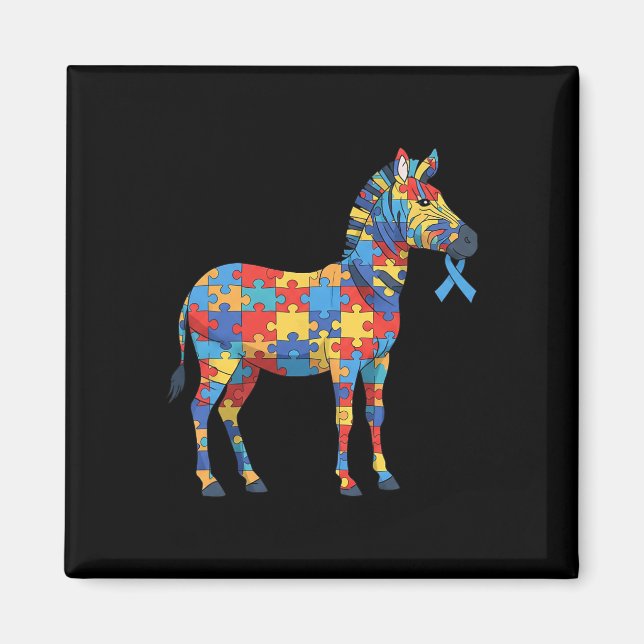 Imã Quebra-cabeça Zebra Conscientização do Autismo Aut (Frente)
