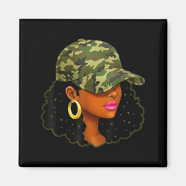 Imã Queen Black Woman With Camo Cap Locs African Ameri (Frente)