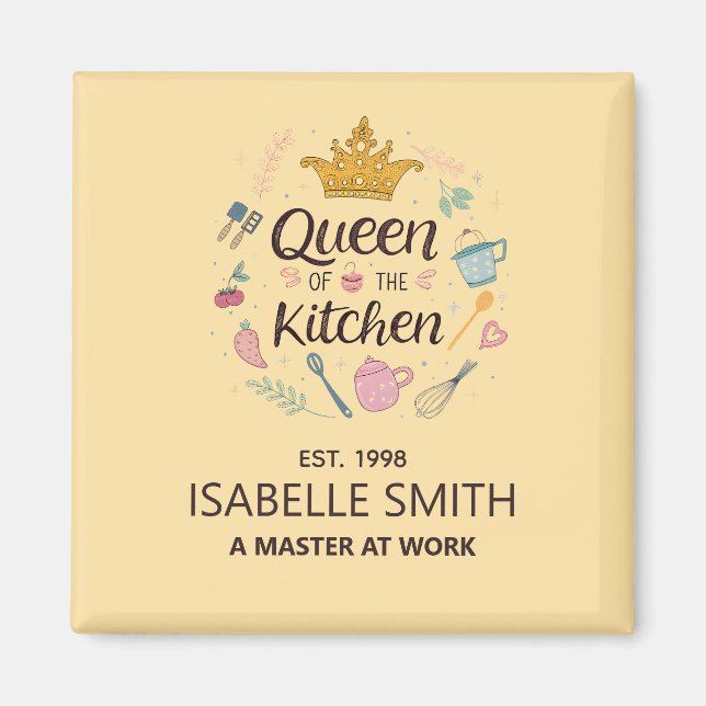 Imã Queen of the Kitchen Custom Name Design (Frente)