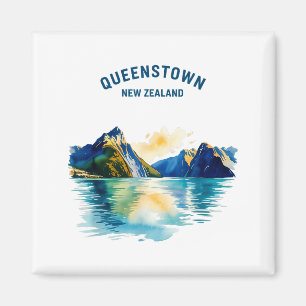 Imã Queenstown Nova Zelândia Aquarela Vintage Paisagem