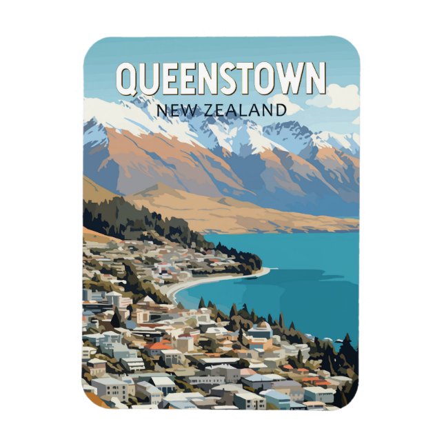 Ímã Queenstown Nova Zelândia Viagem Art Vintage (Vertical)