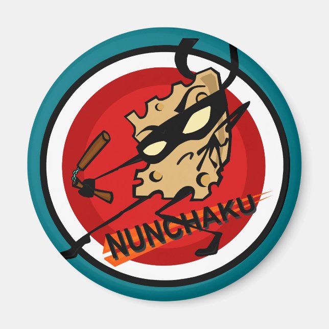 IMÃ QUEIJO NINJA COM NUNCHUCKS ROUND MAGNET (Frente)