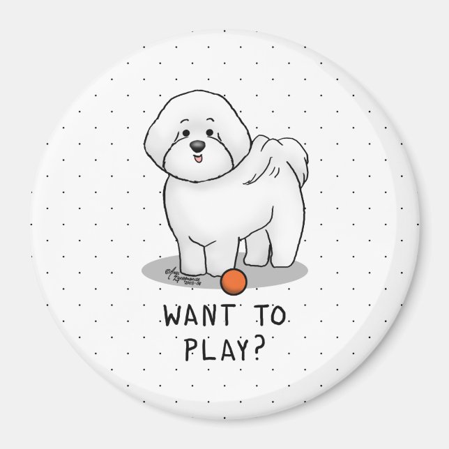 Imã Quer jogar? Cachorro Bichon Frise com Bola - Bonit (Frente)
