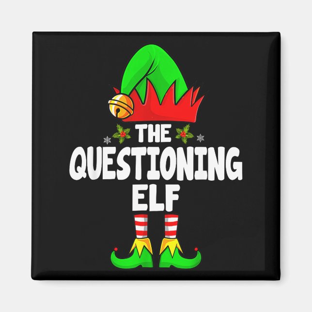 Imã Questioning Elf Group Christmas Funny Pajama Party (Frente)