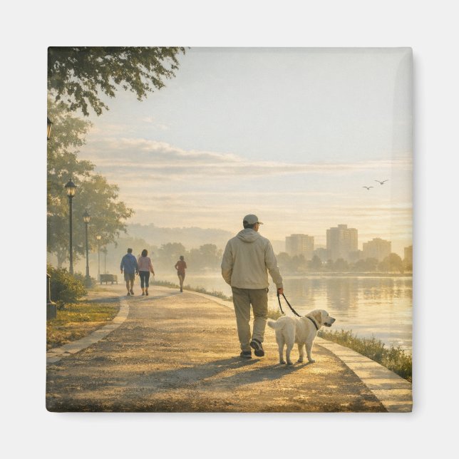 Imã Quiet Morning Walk – 2" Square Art Magnet (Frente)
