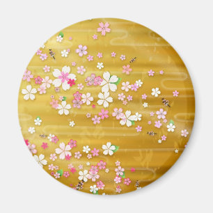 Imã Quimono Dourado de Sakura - design do japonês