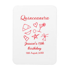 Ímã Quinceanera 15th birthday red beach party tree sun