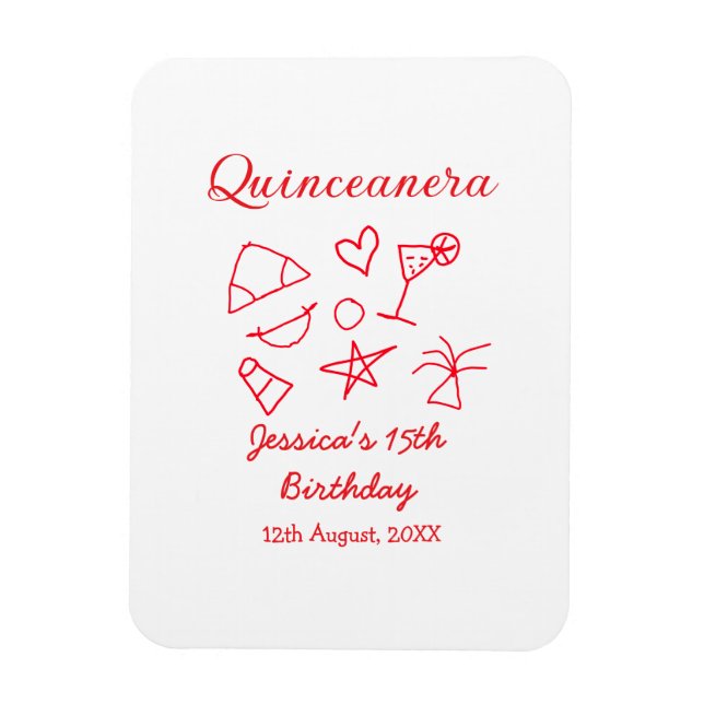 Ímã Quinceanera 15th birthday red beach party tree sun (Vertical)
