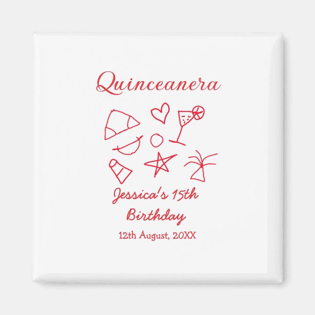 Imã Quinceanera 15th birthday red beach party tree sun (Frente)