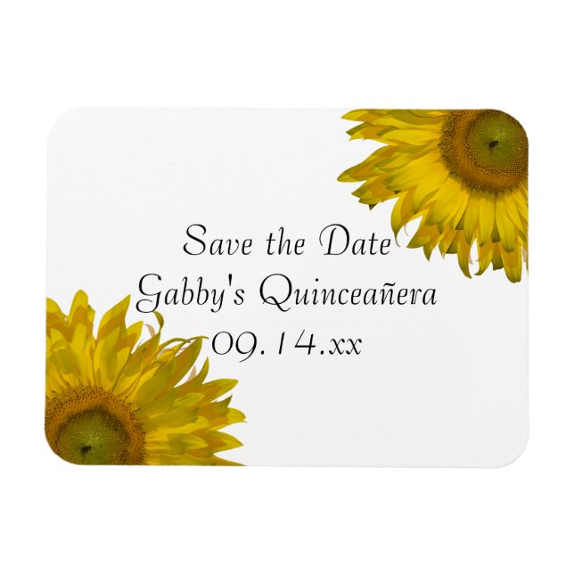 Ímã Quinceanera Amarelo Girassol Salve a Data (Horizontal)