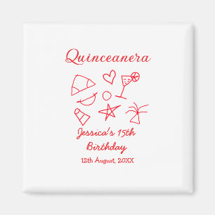 Imã Quinceanera aniversário de 15 anos vermelho festa 