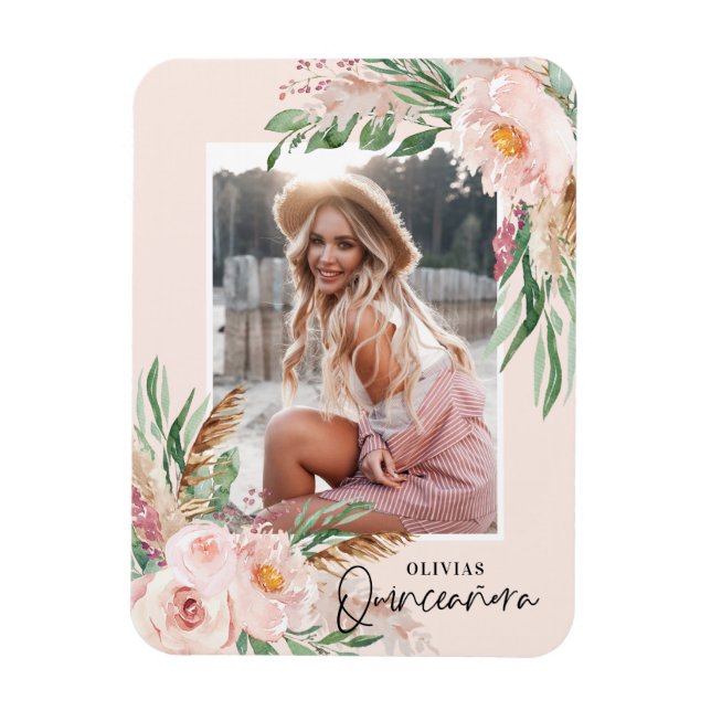 Ímã Quinceañera pálida, rosa-pálido, aniversário de fo (Vertical)