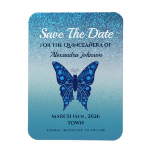 Ímã Quinceanera Royal Blue Butterfly Salvar a Data