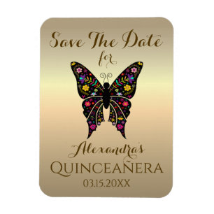 Ímã Quinceanera Salve a Data 15º Aniversário Borboleta