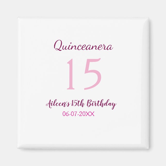 Imã Quinceanera simples 15 de aniversário de fada rosa (Frente)