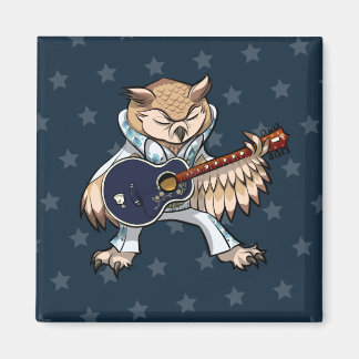 Imã Quirky Owl Rock & Roll Artwork Singer With Guitar