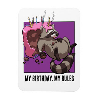 Ímã Quirky Raccoon Character My Birthday My Rules Cake