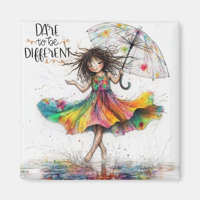 Imã Quirky Umbrella Girl Atreve-Se A Ser Magneta (Frente)