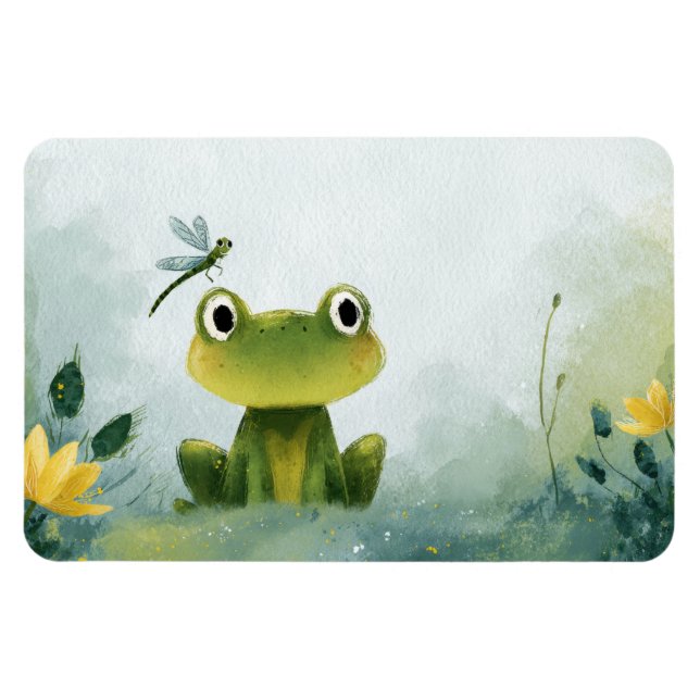 Ímã Rã Fofa & Libélula – Ilustração de Natureza Suave (Horizontal)