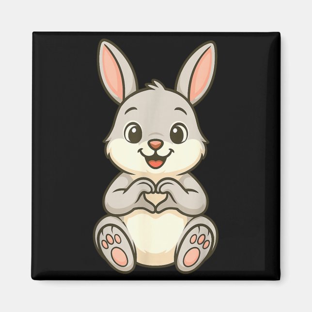 Imã Rabbit Bunny Doing Heart With Hands Valentines Day (Frente)