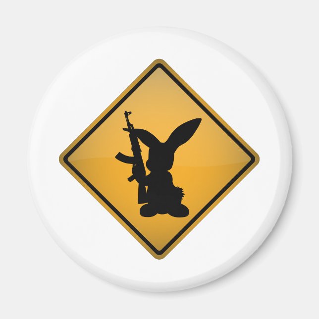 Imã Rabbit com sinal de aviso de arma (Frente)