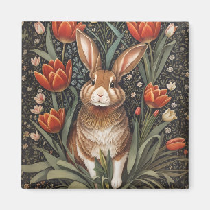 Imã Rabbit vermelho Tulipas William Morris inspiradas