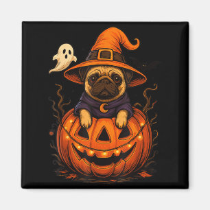 Imã Raça de Pug Engraçado Pet Halloween Abóboras Hallo