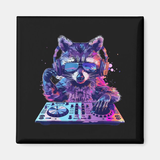 Imã Raccoon Dj Edm Techno House Music Funny Animal Lov (Frente)