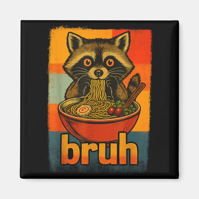 Imã Raccoon Eating Japanese Ramen Noodles Men Women Ki (Frente)