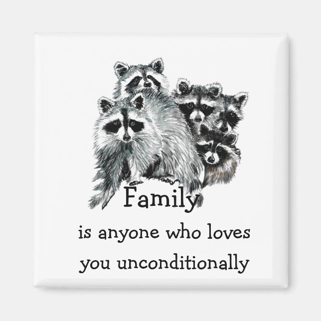 Imã Raccoon Family Love Cote Arte Animal (Frente)