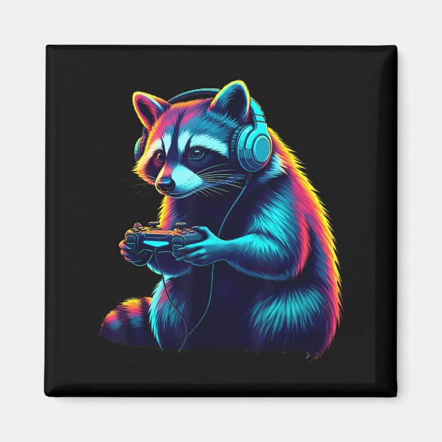 Imã Raccoon Gaming Animal Video Games Funny Raccoon  (Frente)