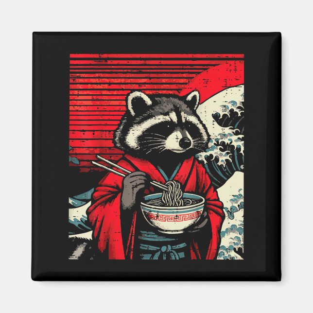 Imã Raccoon Kimono Eating Ramen Japanese Food Art Men  (Frente)