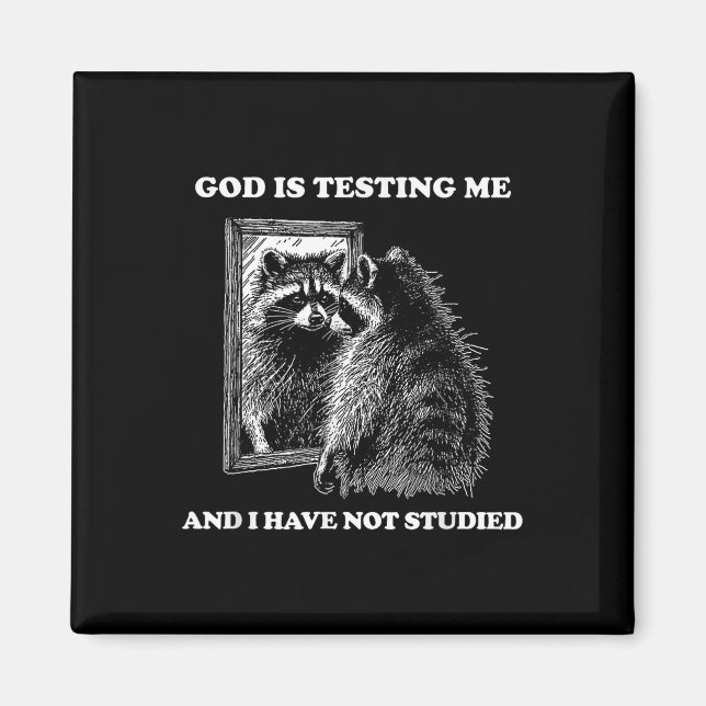 Imã Raccoon Meme Engraçado Dizer Que Deus Está Me Test (Frente)