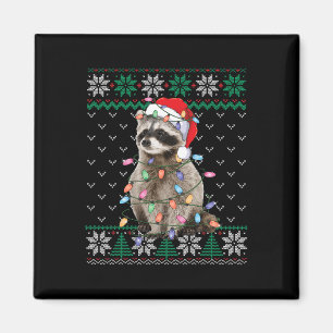 Imã Raccoon Santa Hat Christmas Ugly Sweater