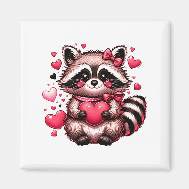 Imã Raccoon Valentine Hearts  (Frente)
