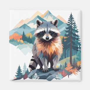 Imã Raccoon Vetor Art Animal Na Natureza Majestosa