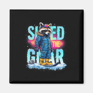 Imã Raccoon Winter Sports Men Ski Espalhou A Gnar Snow