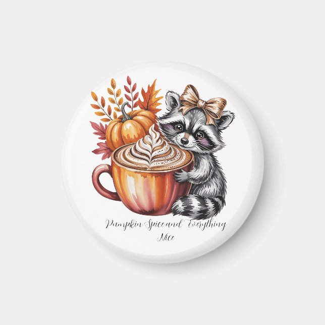 Imã Raccoon with Pumpkin Latte Fall Season Magnet (Frente)