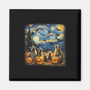 Imã Raccoons E Possum Halloween Fall Van Gogh Starry