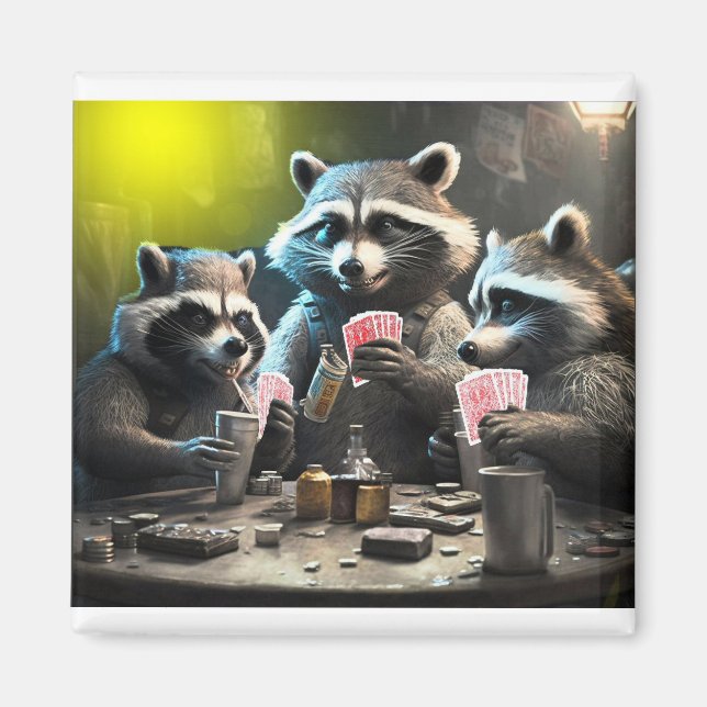 Imã Raccoons jogando pôquer (Frente)
