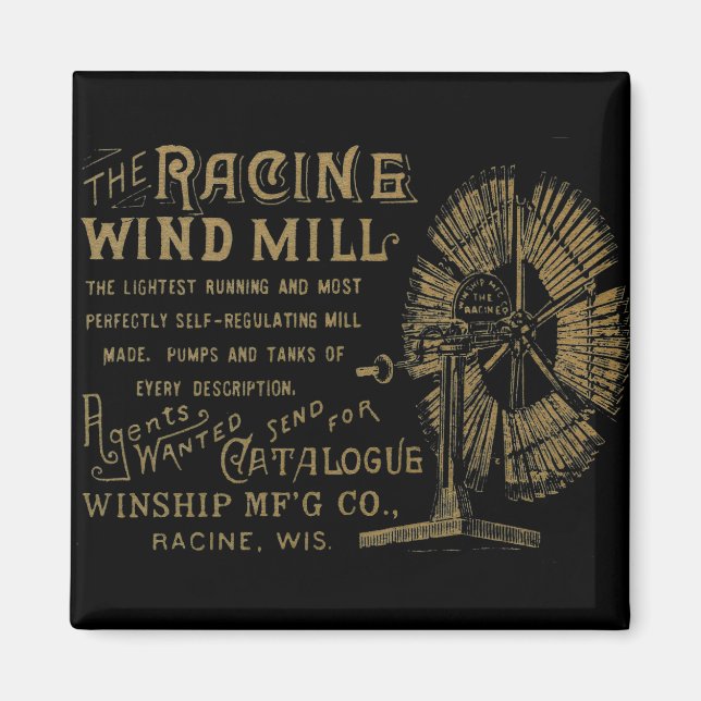 Imã Racine Wind Mill Racine Wisconsin 1889 (Frente)