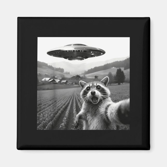 Imã Racoon Selfie With Alien Ufo Funny Racoon Alien Bi (Frente)