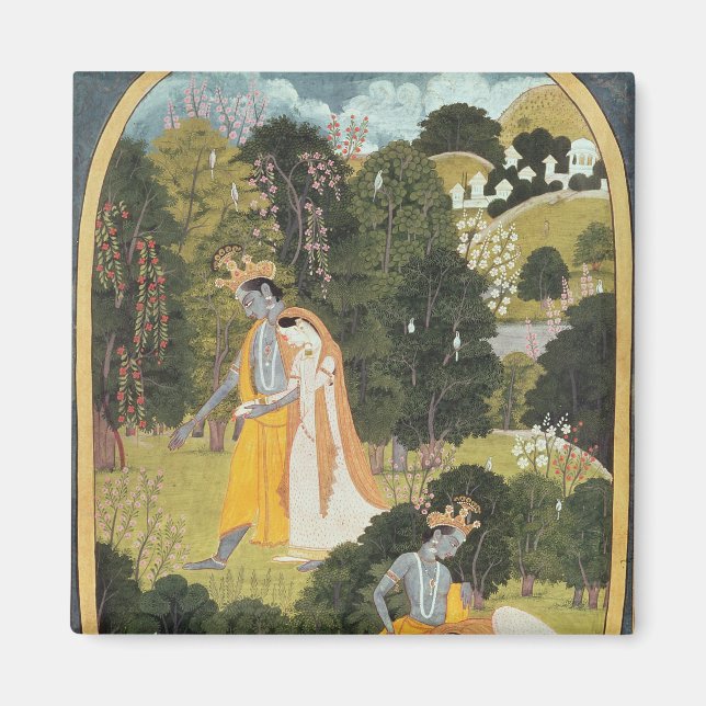 Imã Radha e Krishna andando em um bosque (Frente)