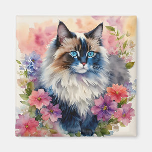 Imã Ragdoll Cat Floral Art