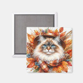 Imã Ragdoll Cat No Outono Com Scarf