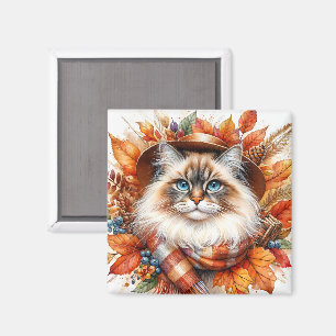 Imã Ragdoll Cat No Outono Com Scarf