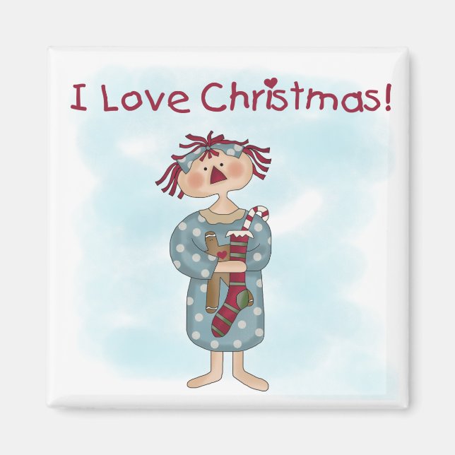 Imã Ragdoll Eu adoro Camisetas de Natal e presentes (Frente)