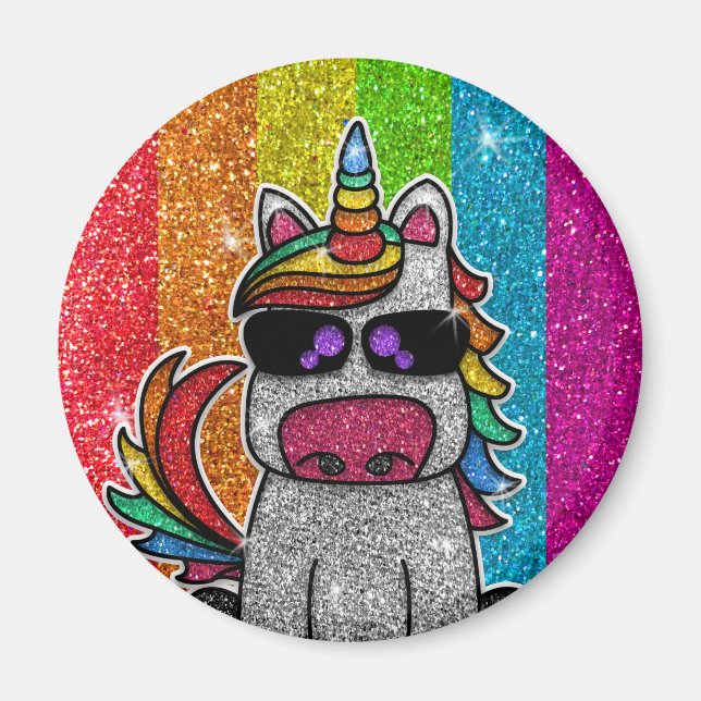 Imã Rainbow Glitter Unicorn Sparkles LGBTQ (Frente)