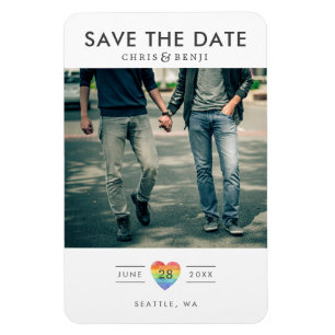 Ímã Rainbow Heart LGBTQ Save the Date with Photo