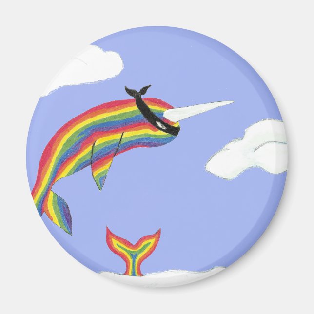 Imã Rainbow Ninja Narwhal que voa (Frente)